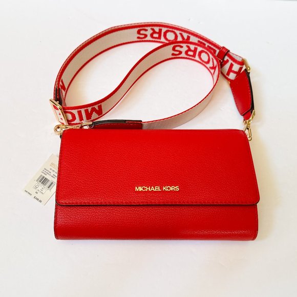 Michael Kors Jet Set Item Large Zip Around Wallet Crossbody Bag Bright Red - Picture 6 of 9